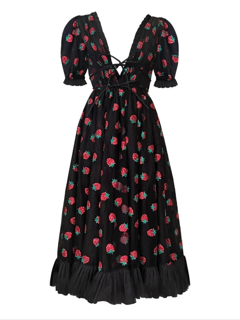 Lirika Matoshi Black Strawberry Midi Dress